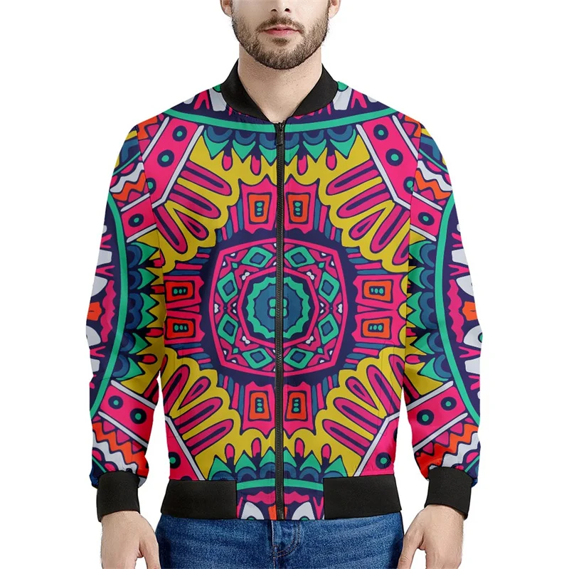 Bohemian Patchwork 3d Printed Jacket Men Ethnic Floral Pattern Sweatshirts Tops Long Sleeves Spring Autumn Bomber Zipper Coats