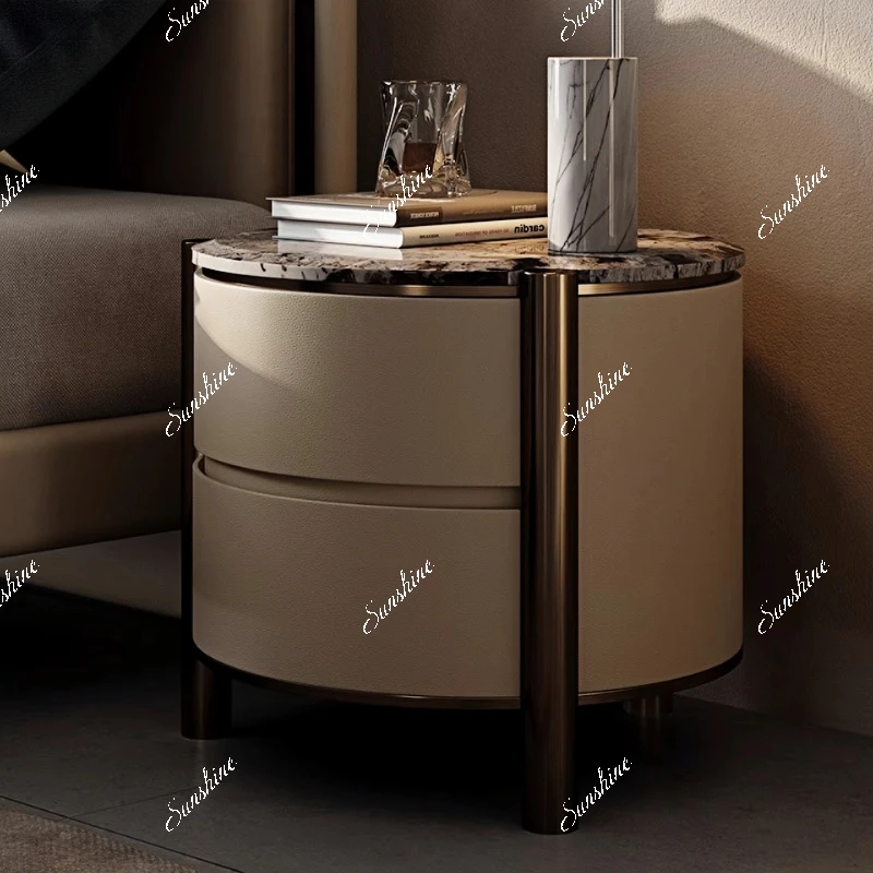 

Italian light luxury simple bedroom bedside cabinet natural marble multi-functional bedside locker