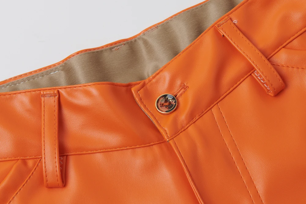 Herren-Lederhose, schmale Passform, Stretch, modische PU-Lederhose, Nachtclub, Party- und Tanzhose, dünn – Detail 11