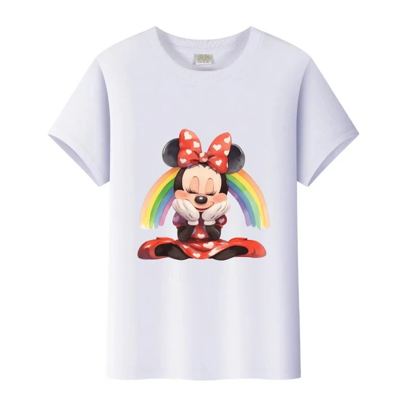 

Футболка с изображением Микки Мауса и Минни для девочек, женская футболка больших размеров, летние детские топы, блузки с круглым вырезом, женские футболки, дешевая одежда