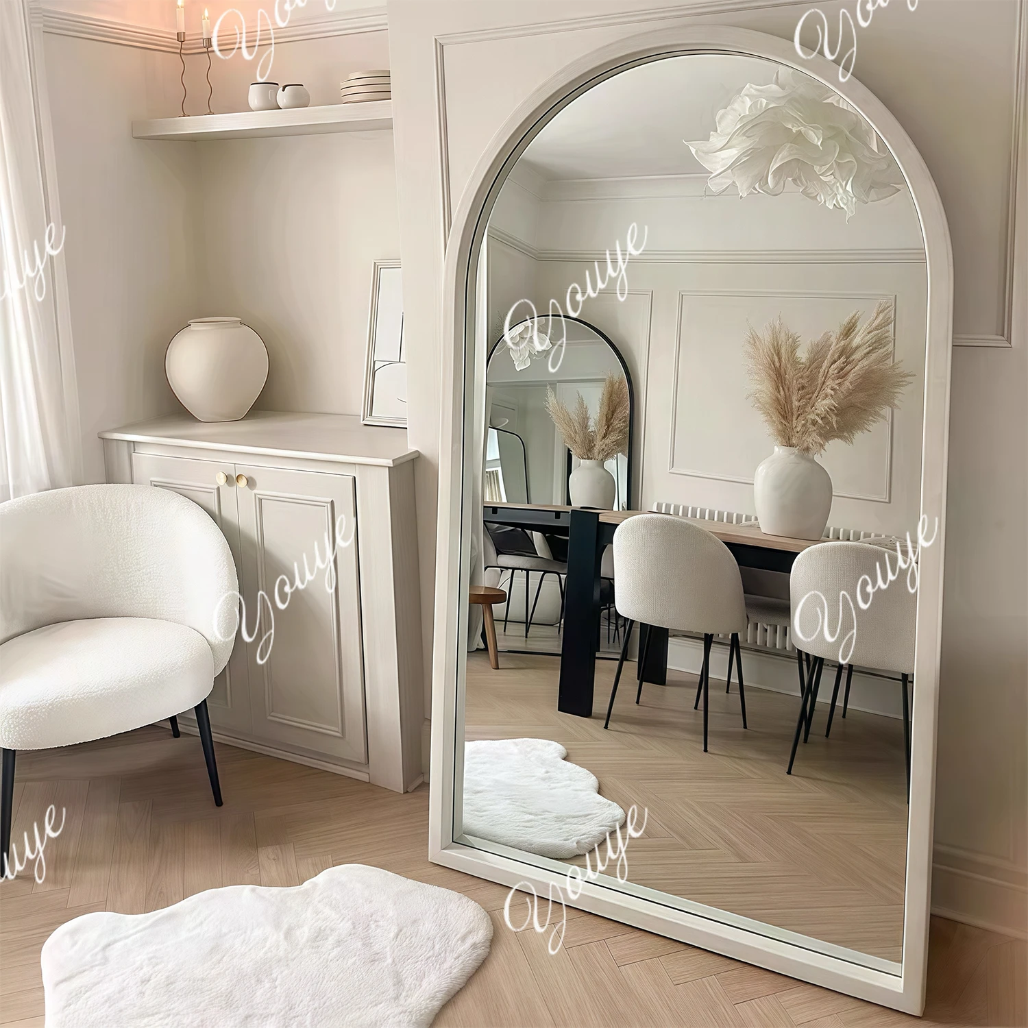 

American arched full-length mirror medieval old floor-to-ceiling mirror French wabi-**** large mirror cloakroom wall-mounted dre