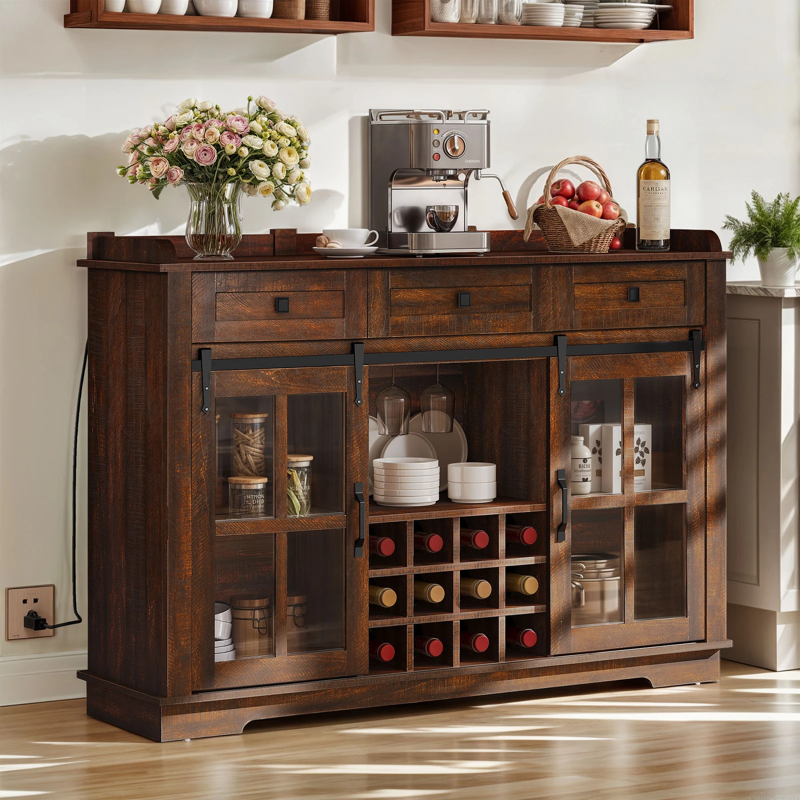 

53" Sideboard Buffet Storage Cabinet Coffee Bar w/ Wine Rack Drawers