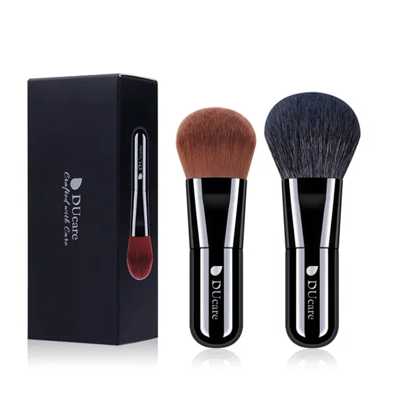 DUcare Foundation Powder Brushes 2PCS Makeup Blush Brushes Set Buffing Stippling Liquid Blending Mineral Powder Tools Black