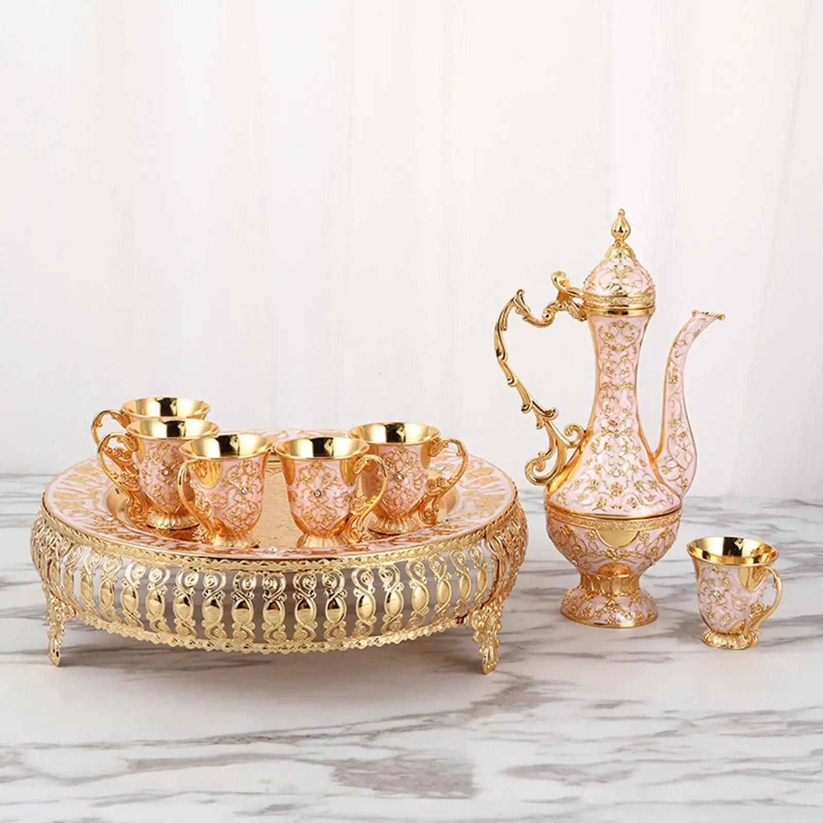 

High-grade Turkish coffee game, 6 cups and plates decorated tea set, teapot, coffee cup, home decoration, wedding gift.