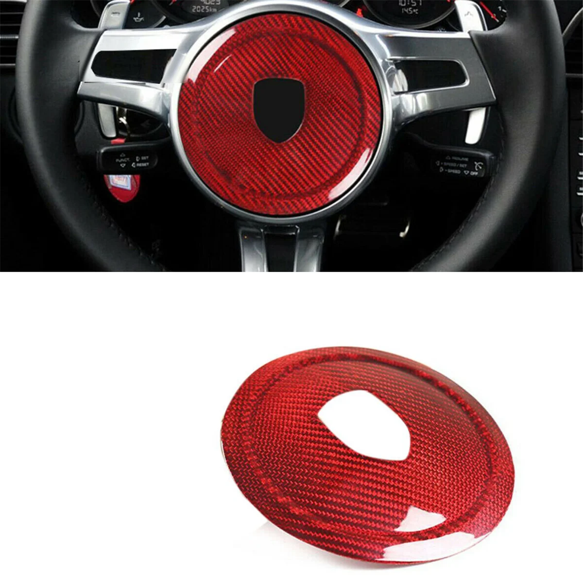 Real Carbon Fiber Steering Wheel Rings Logo Trim Cover Stickers for Porsche 911 Panamera Cayenne Boxster 2008-2016 Red