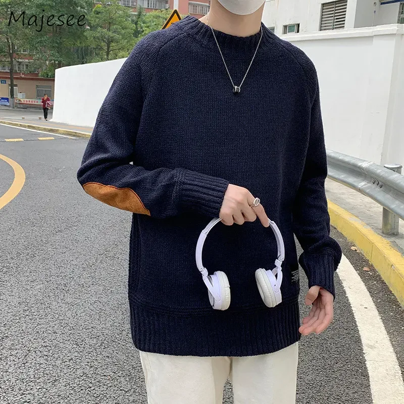 

M-5XL свитер для мужчин осень-зима с круглым вырезом свободный корейский стиль модный вязаный дизайн с нашивками пуловеры оверсайз красивый мужской Invierno