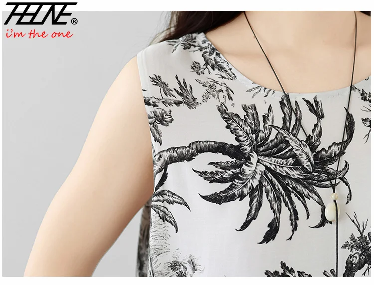 THHONE Vestido Largo sin Mangas de Verano para Mujer 2026, Cuello Redondo, Estampado Bohemio, Estilo Casual de Playa para Vacaciones, Vestidos para Mujer