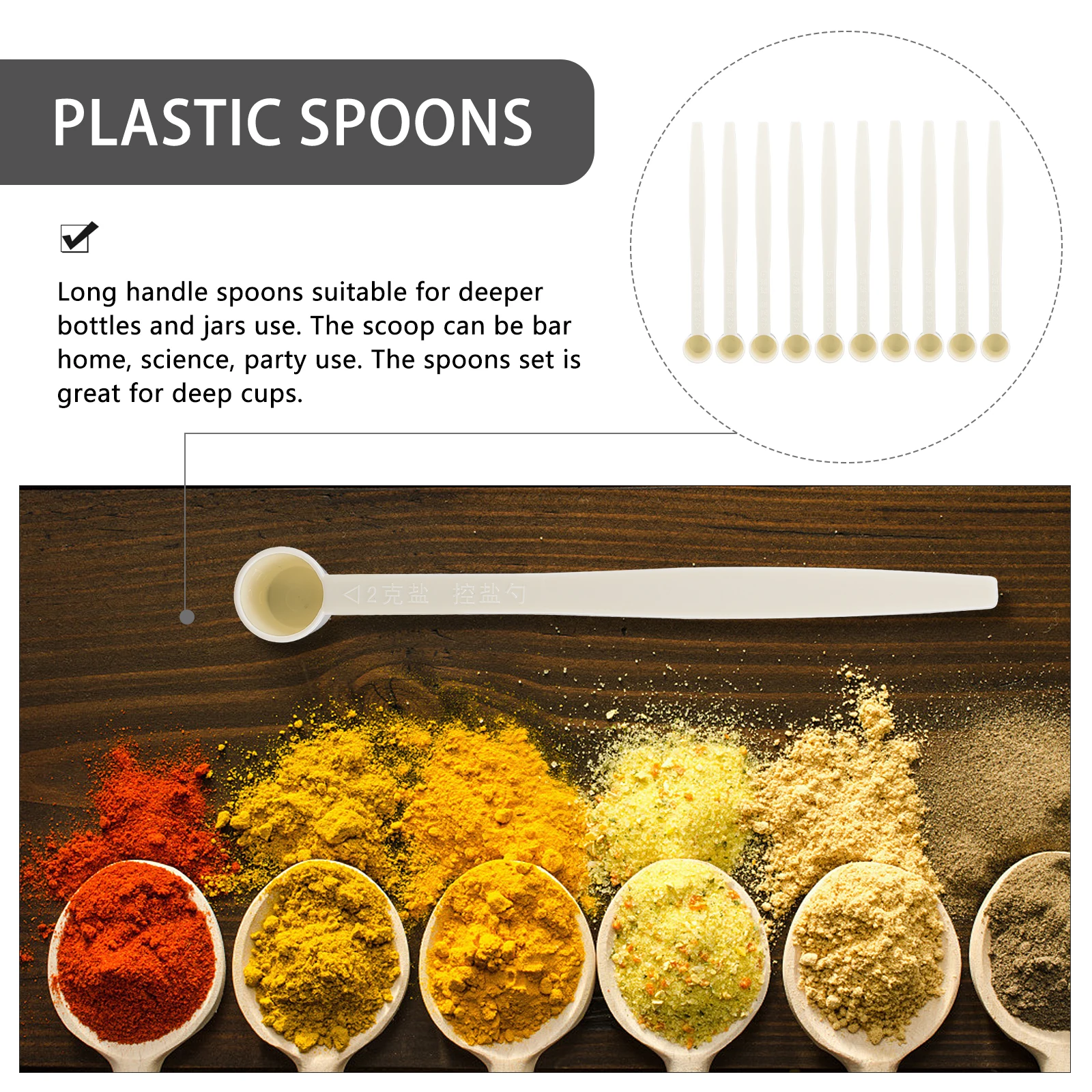 

50pcs Salt Scoops Condiment Powder Measuring Spoons Long Handle Plastic Kitchen Gadgets Mini Scoops For Home Medicine Sampling
