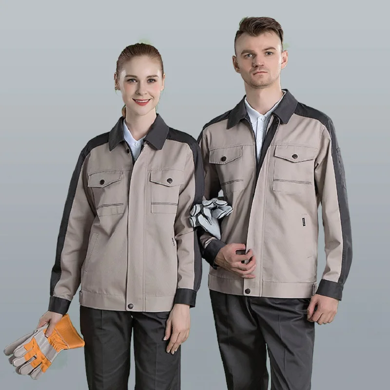 Work Clothing Set Factory Workshop Working Uniforms Durable Wear Resistant Mechanical Worker Coveralls Contrast Color Workwear4x