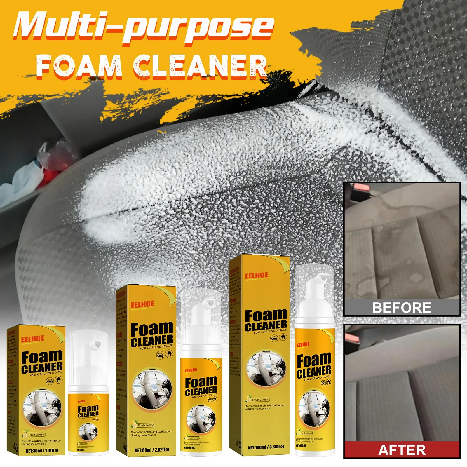 Multi-Purpose Interior Cleaner Seat Steering Wheel Powerful Decontamination Foam Cleaning Spray Car Content Supplies 30/60/100ml