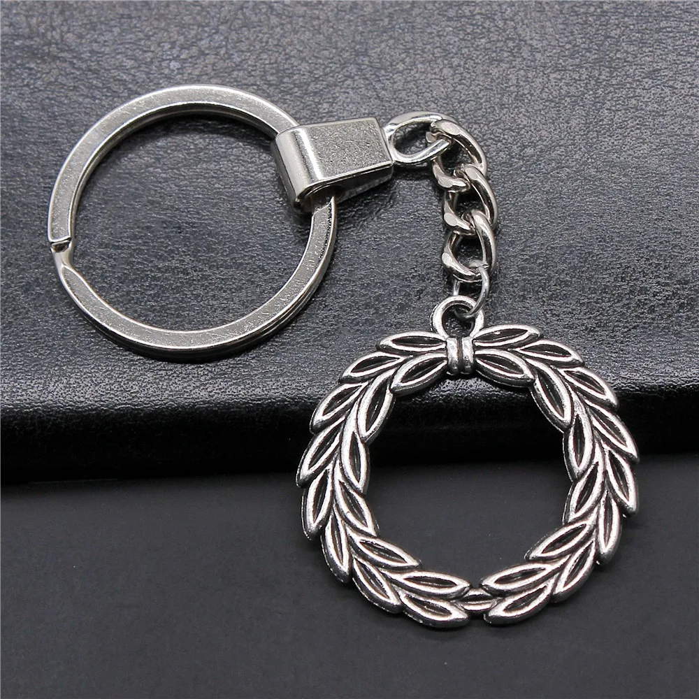 Men Keychain Keyring DIY Metal Holder Chain 2 Colors 34mm Peace Olive Pendant Keychain Keyring