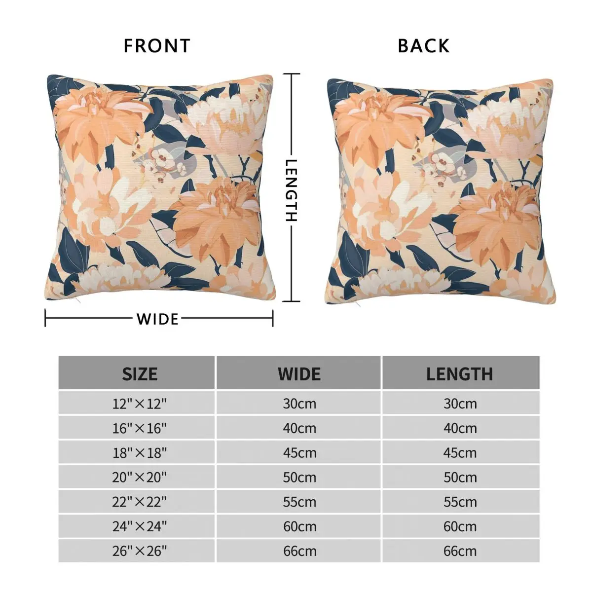 Navy Peach Flower Garden Square Pillowcase Polyester Linen Velvet Pattern Zip Decor Pillow Case Home Cushion Cover 45x45