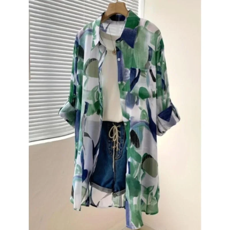 

Plus Size 1XL-5XL New Summer Casual Shirt Women's Tops Loose Size Long Sleeve Floral Printed Single Breasted Fashion Shirt ﻿