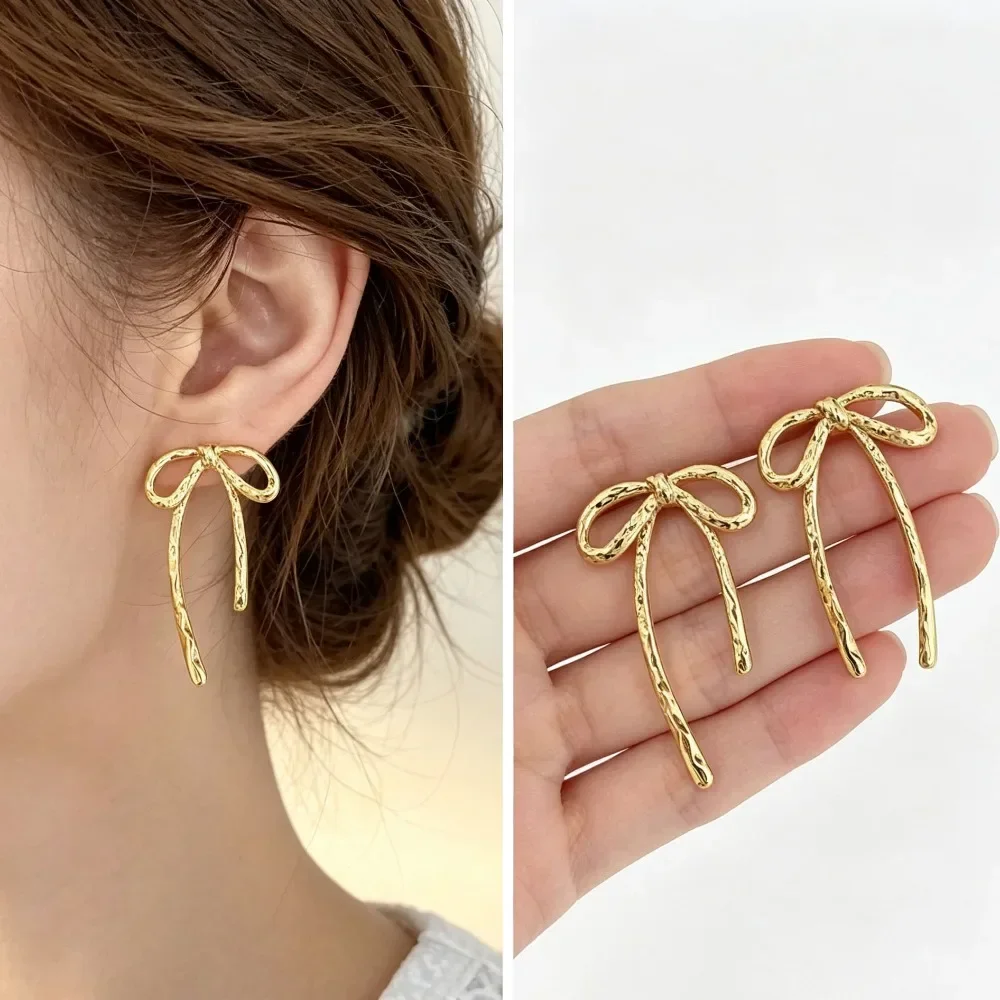 Elegant Boho Bow Ribbon Dangle Earrings, Women Trendy Bowknot Drop Earrings, Exquisite Daily Party Holiday Jewelry Gift