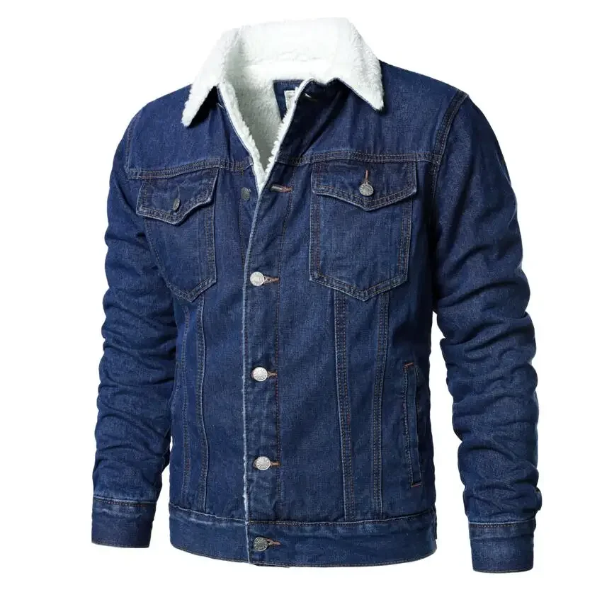 High Quality Slim Fit Men's Light Blue Denim Winter Jacket XS-6XL