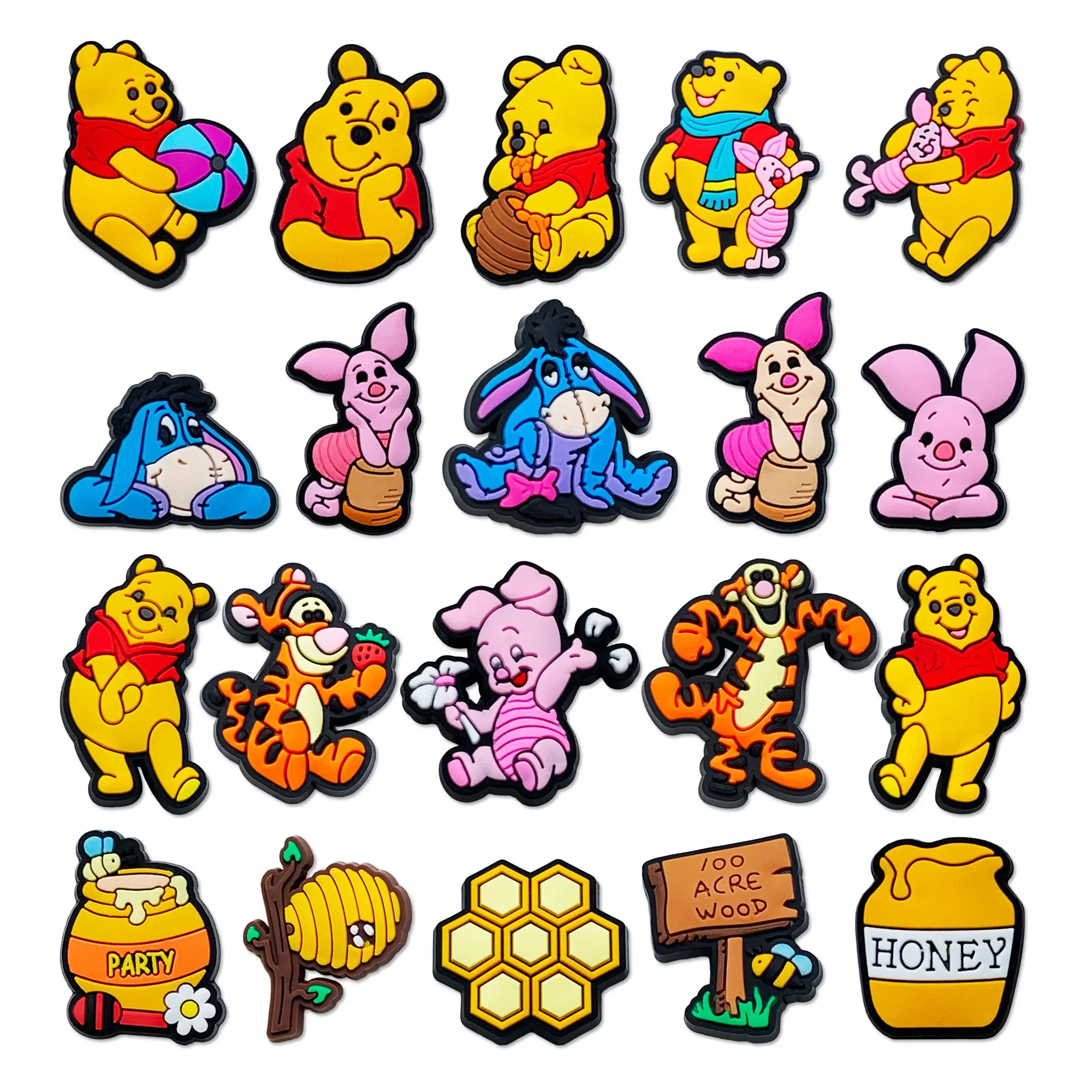 Disney 20pcs Cartoon Hot Toys MINISO Winnie Pooh Shoe Charms Shoes Decoration Accessories Classic Clog Sandal Buckle Kids Gifts