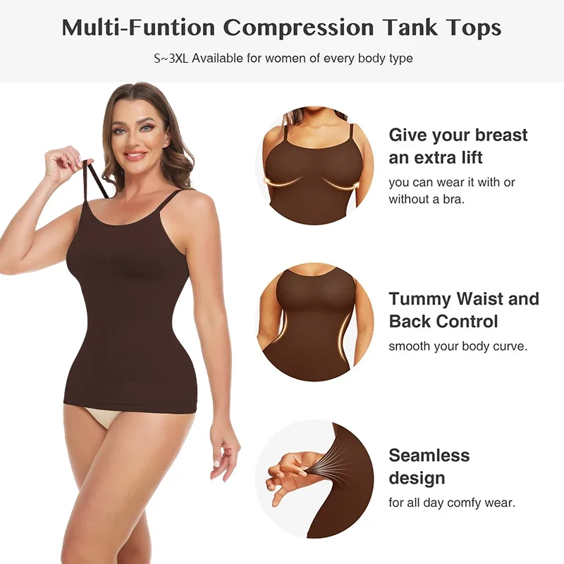 Crew Neck Compression Cami Tummy and Waist Control Body Shapewear Camisole Summer Tops Black Nude Smooth Slimming Vest 3XL