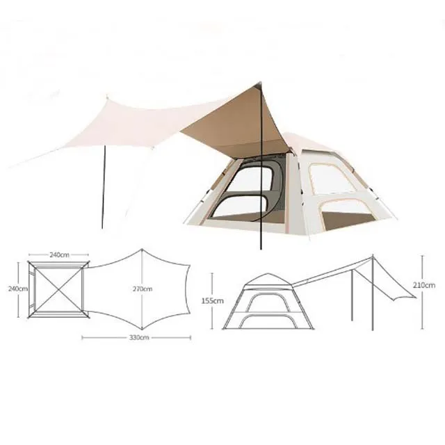 Wholesales Custom 2 in 1 Outdoor Camping Tent With Canopy Fully Automatic Portable Folding Camping Equipment Hiking Fishing