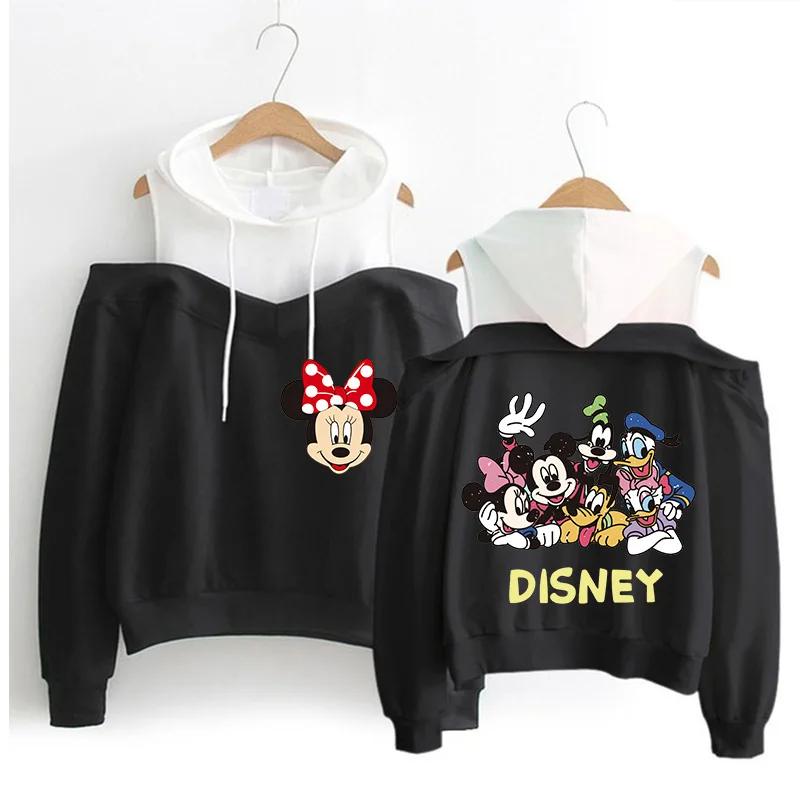 90s Cat Hoodies Minnie Disney Hoodie Off Shoulder Mickey Mouse Women Sweatshirt Kids Boys Girls Harajuku Streetwear Clothes