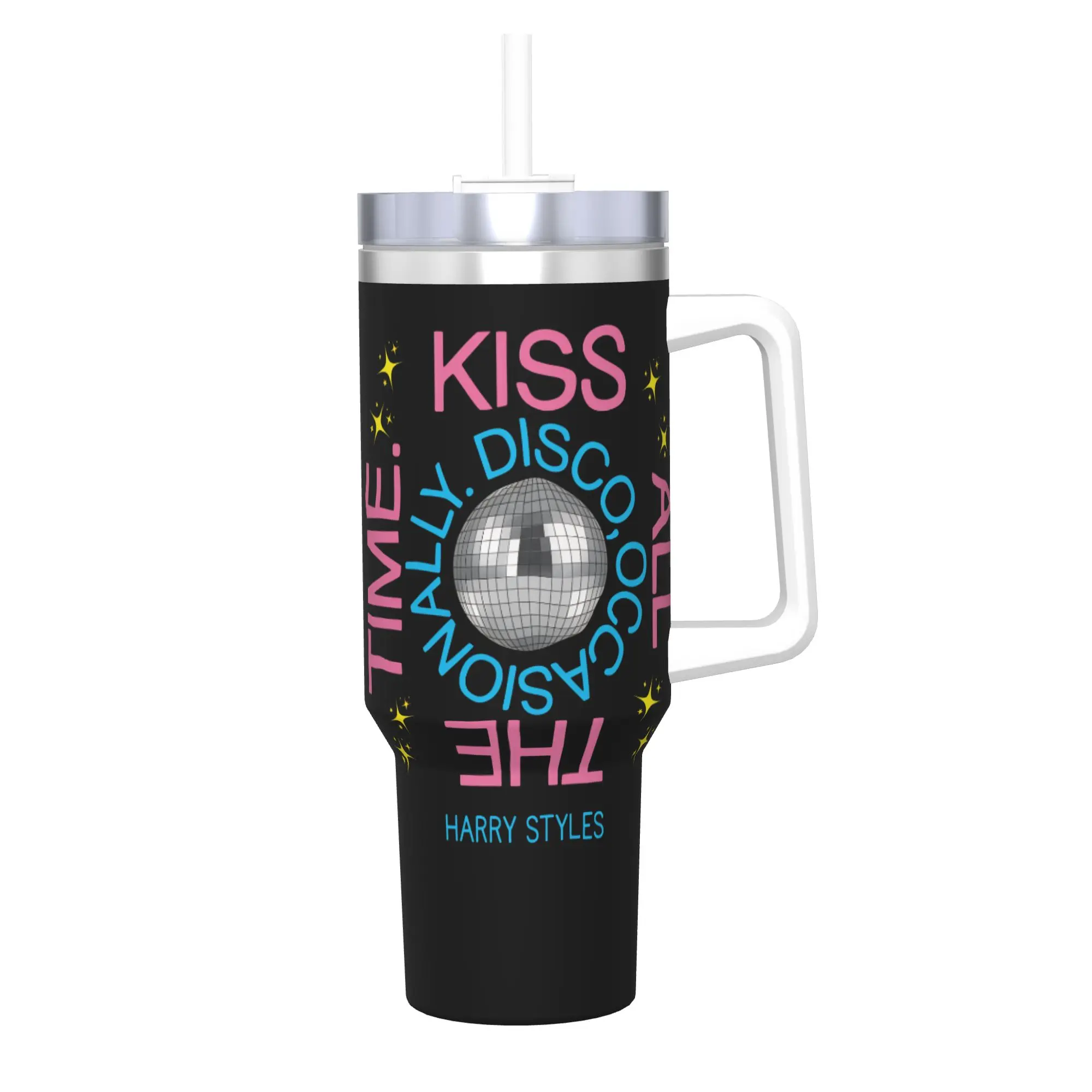 

Harrys Styles Kiss All the Time Disco Occasionally Tumbler With Straw Stainless Steel Travel Mugs Double Wall Vacuum
