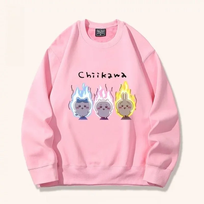 Cartoon Kawaii Fashion Round Neck Hoodie Male Female Autumn High Quality Fabric Vibrant Colors Colorfast Skin-friendly Chiikawa