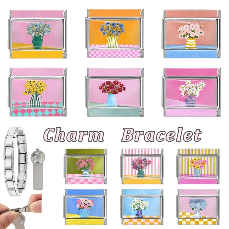 Y2K سحر الباندا الحب البيانو القط كرة القدم الإيطالية سحر الروابط صالح 9 مللي متر سوار الفولاذ المقاوم للصدأ DIY بها بنفسك صنع المجوهرات هدايا عيد الميلاد #3