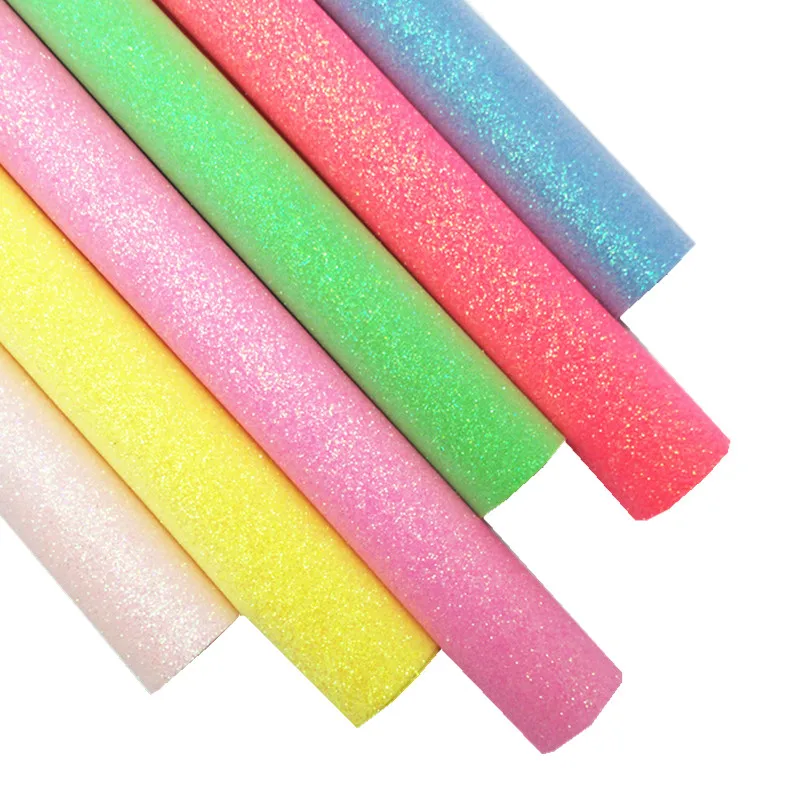 Neon Shimmer Glitter Leather Fabric Sheets Summer Colors Glitter Leather with Color Matching Back for DIY Craft 8.2