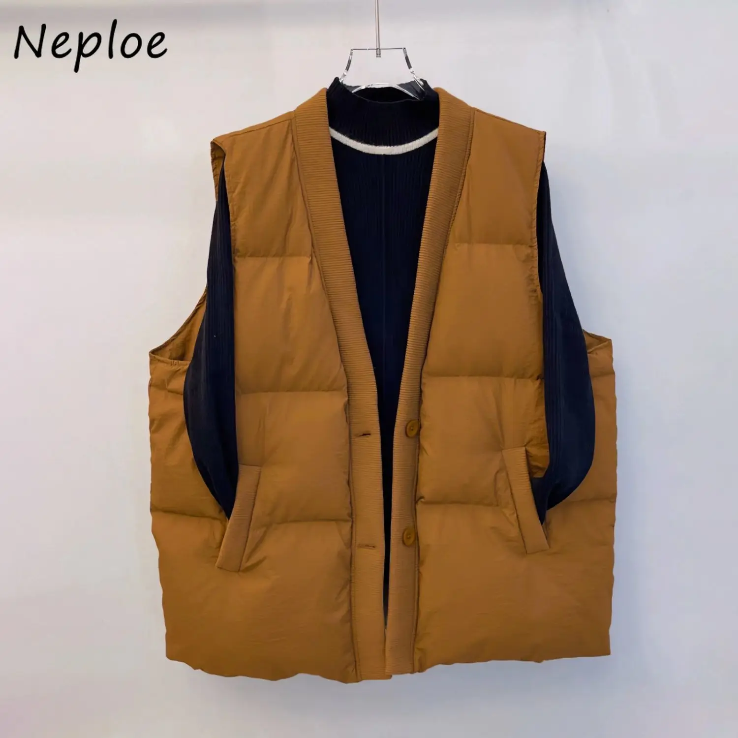 

Neploe Literary Moda Women Office Lady Jacket Small Fellow All-match Age Reduction V Neck Vest Slim Trendy Hip Hop Vintage Tops