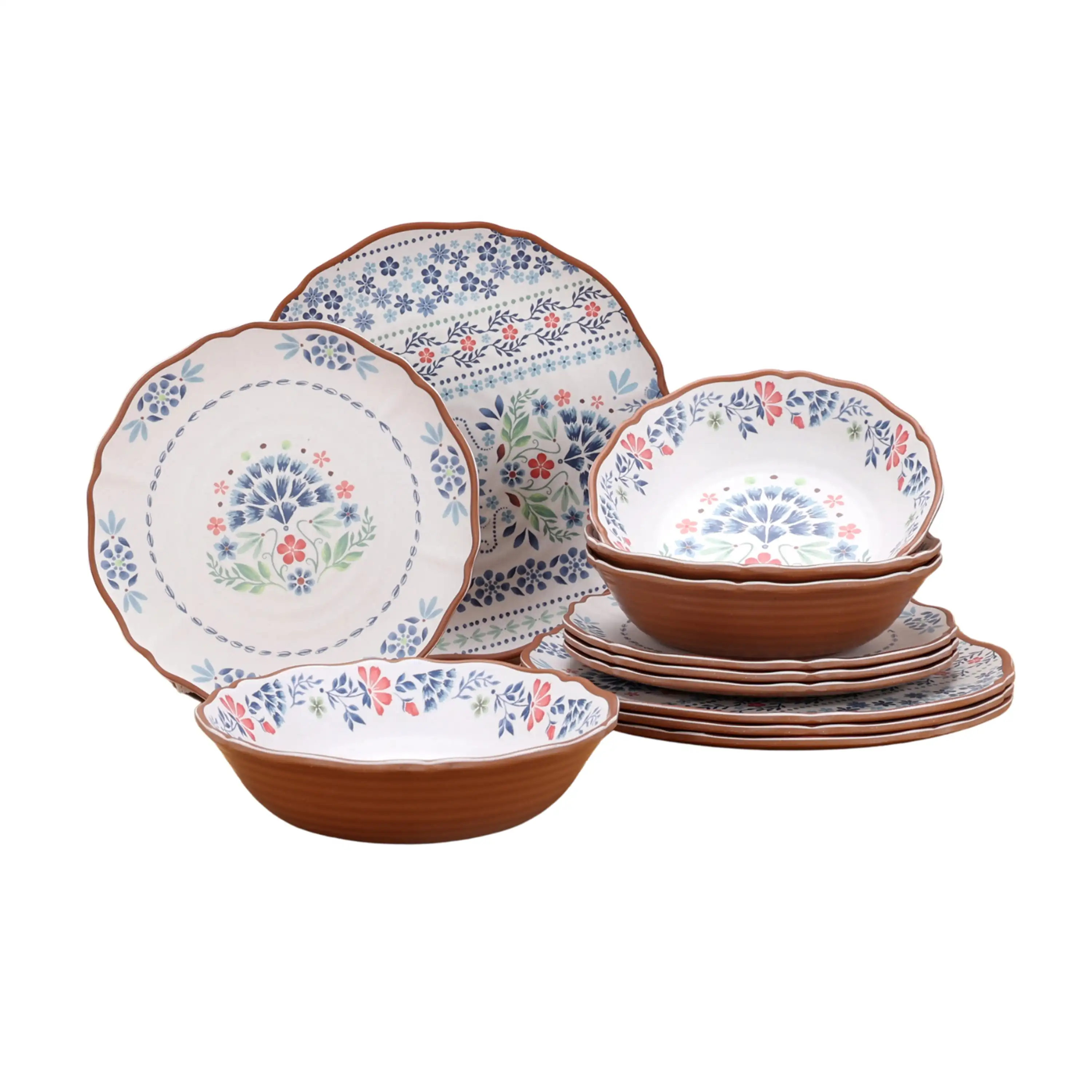 

Bamboo melamine 12-piece dinnerware set in vibrant multicolor design for modern dining needs
