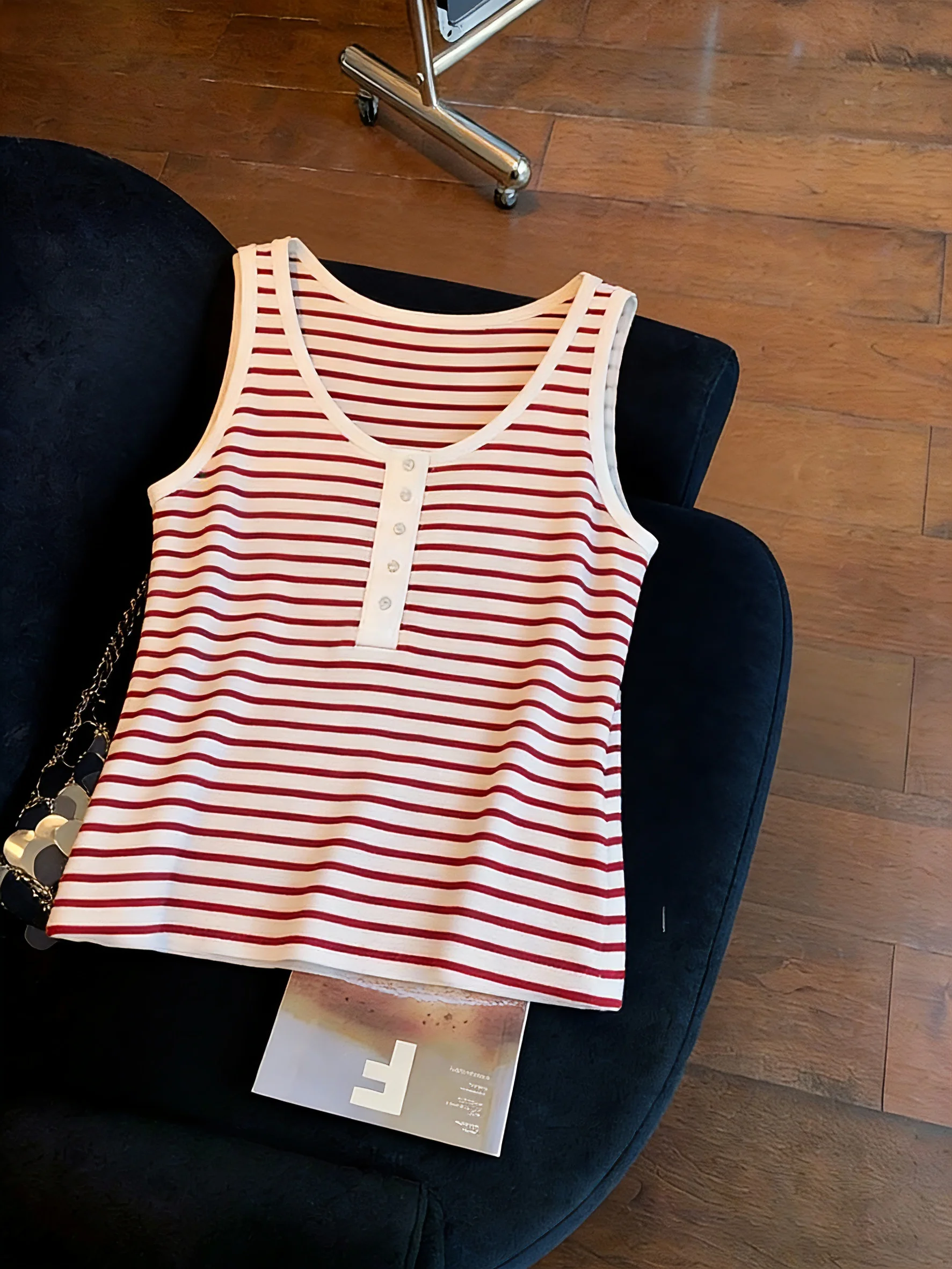 

Американский ретро-жилет в полоску на пуговицах с бретелями, женский летний модный свободный топ из полиэстера, повседневная верхняя одежда