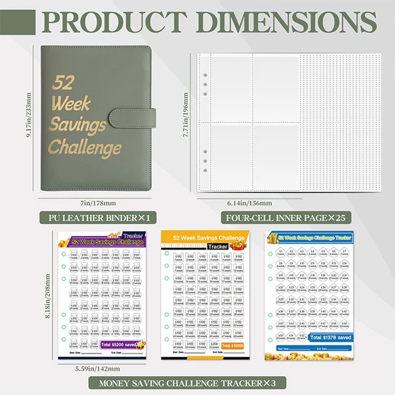 Top-52 주 돈 절약 챌린지 바인더, 저축 챌린지 북 및 현금 봉투 포함 돈 절약 바인더