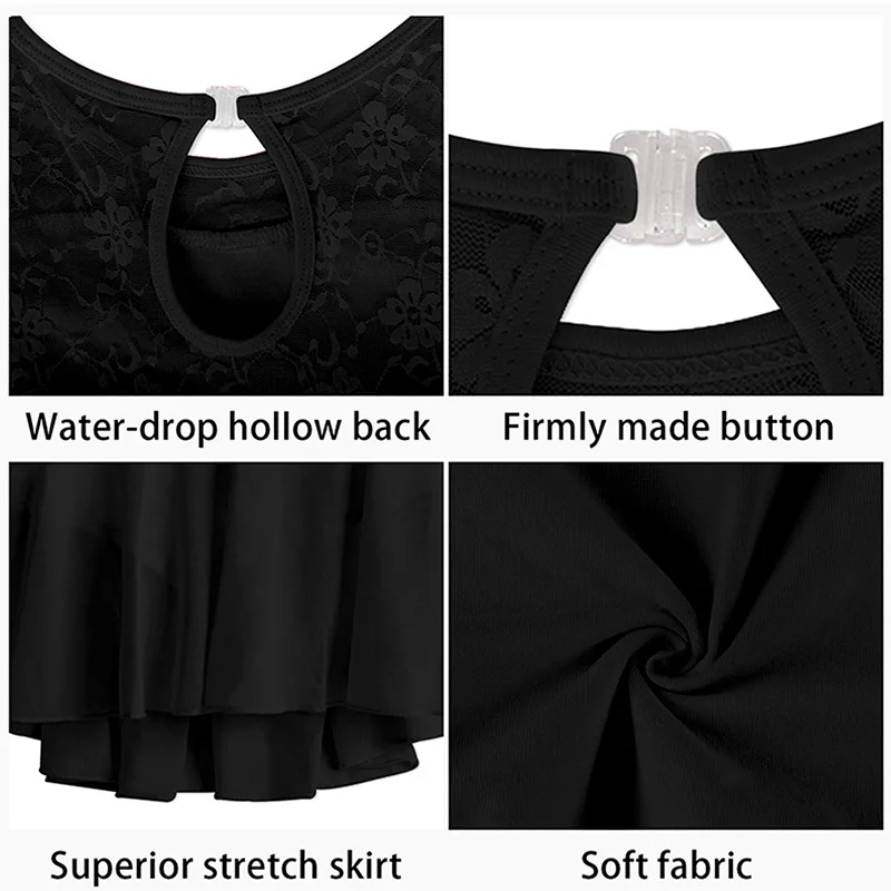 여성용 레이스 반소매 드레스 발레 댄스 레오타드 성인용 체조 탑 물방울 모양의 홀로우 백과 부드러운 안감