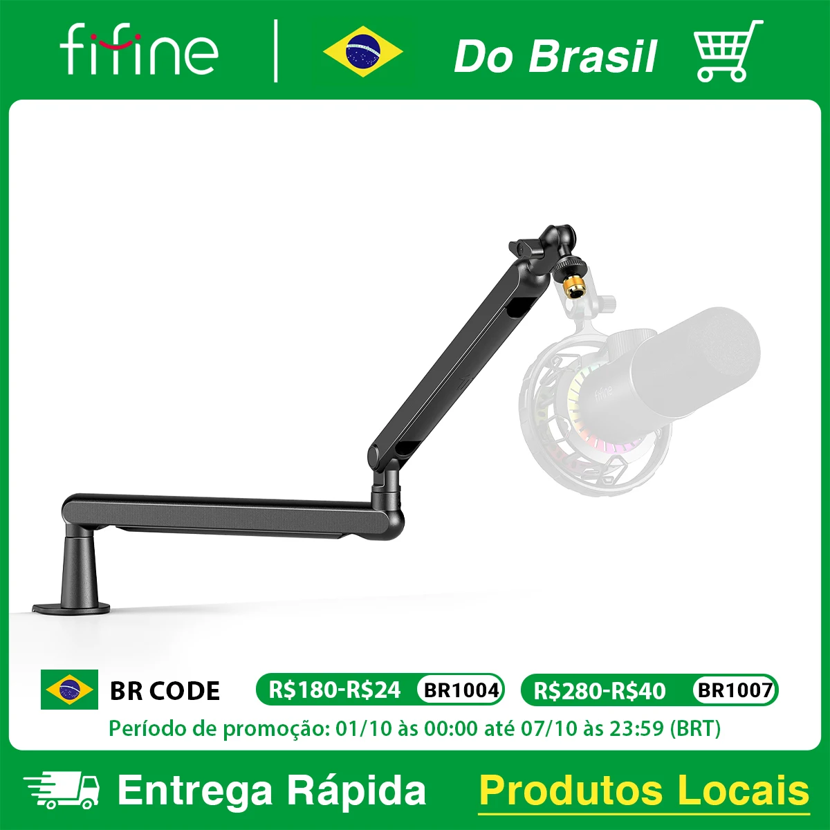 Suporte de braço de lança ajustável de baixo perfil de metal premium FIFINE com construção robusta, gerenciamento de cabos para microfones - BM88