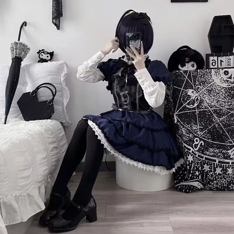 cosplay animation dress dark pattern middle two fashion love cos clothing gothic dress bird tour six flowers