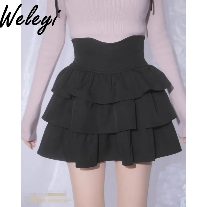 Mine Style Mass- Produced Three-layer Cake Skirt Woman Spring 2025 New Sweet Japanese Kawaii Black Big Herm Short Black Skirts