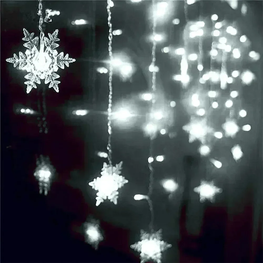 EU Plug Christmas Light Led Snowflake Ice Pillar Curtain Light Curtain Garland Fairy String Lights Outdoor for Home Party Garden