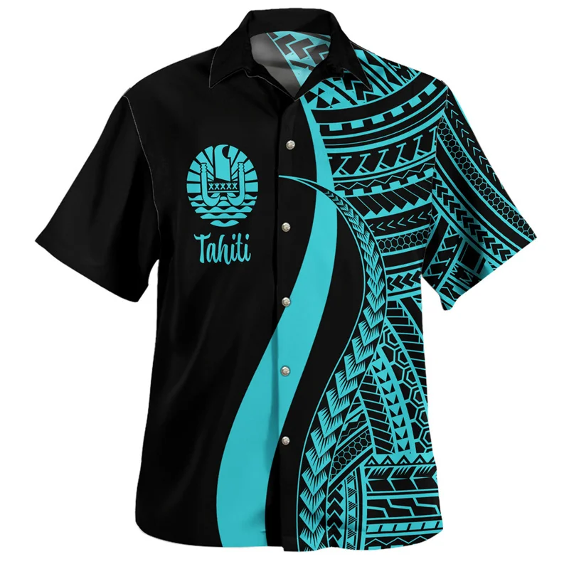 

Tahiti Hawaiian Shirts Men Colorful 3d Printed Tahitian Polynesian Short Sleeves Lapel Blouse Tops Summer Casual Button Shirt