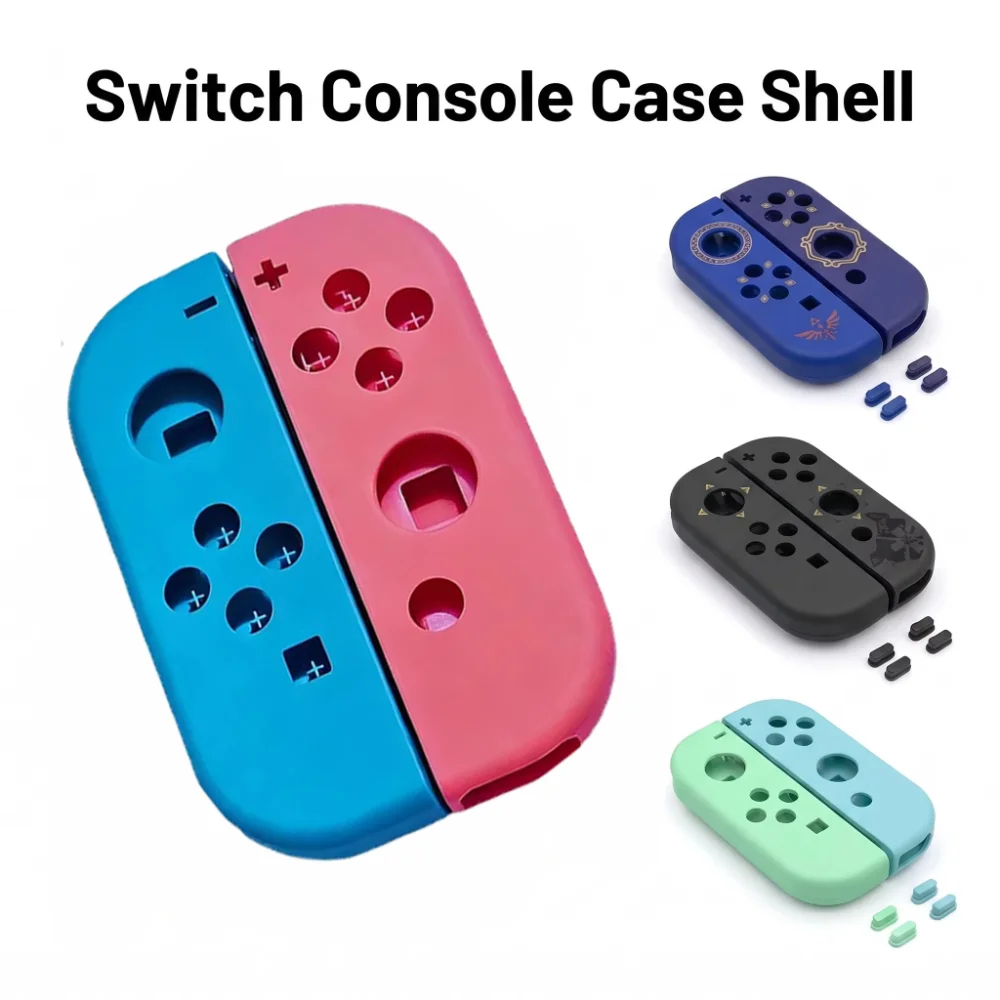 Um par de carcaças de reposição para console de jogos portátil, compatíveis com Nintendo JoyCon Switch.