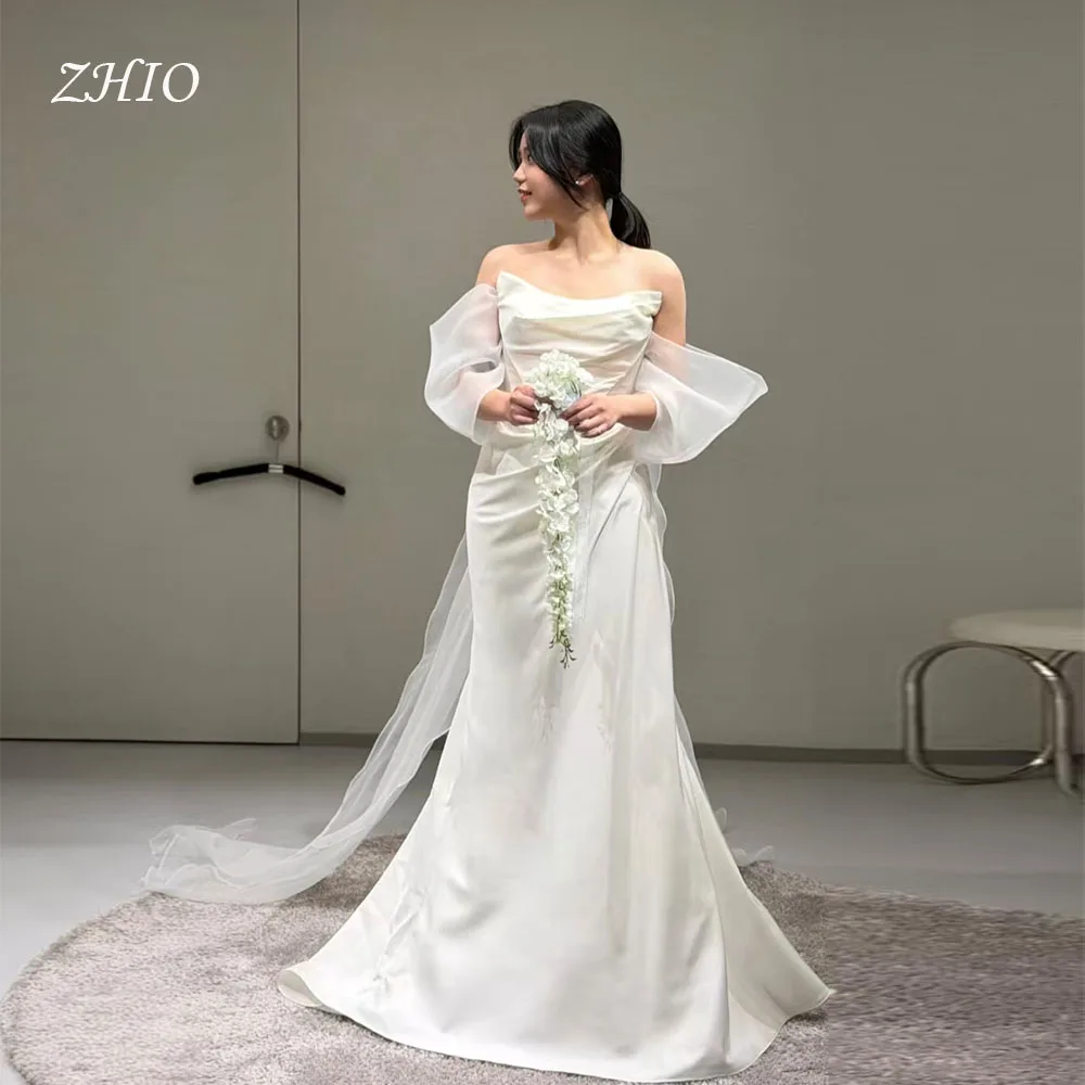 

ZHIO Elegant 2PCS Wedding Dress Sweetheart Pleat Sweep Train Jacket Korea Photo Shoot Bridal Reception Gown Custom 웨딩드레스