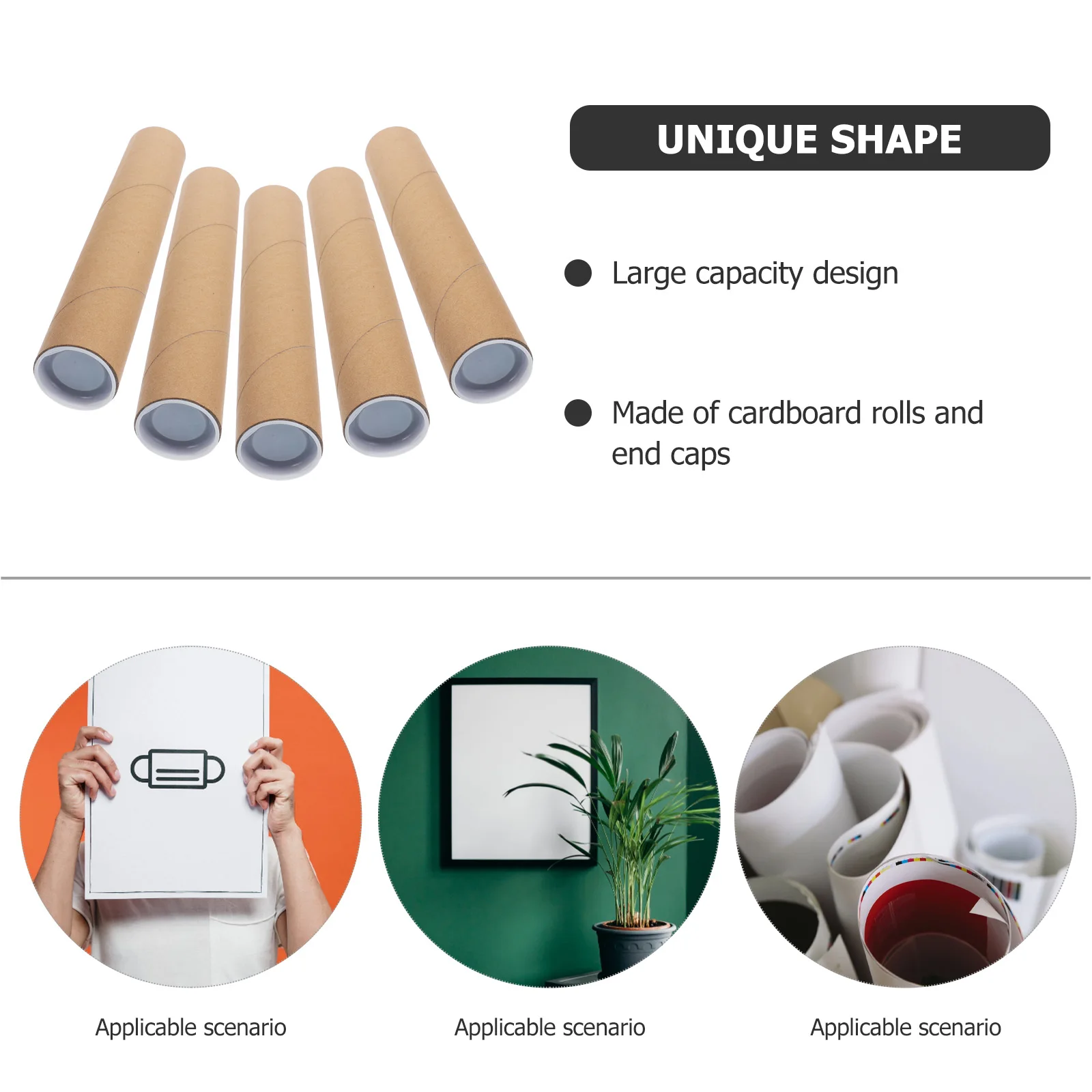 

5Pcs Cardboard Tubes Lightweight Postal Tubes Large Capacity For Posters Storage