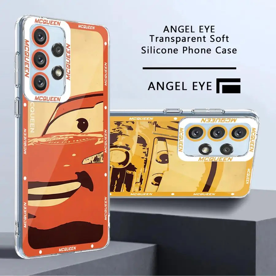 Cute Disney Lightning McQueen Phone Case for Samsung Galaxy A35 A55A53 A54 A73 A34 A33 A25 A24 A13 A14 A15 Clear Cover