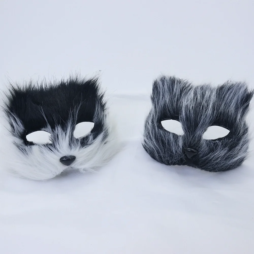 1PC ฮาโลวีนคอสเพลย์ปาร์ตี้เครื่องแต่งกาย DIY อุปกรณ์เสริม Faux FUR Fox หน้ากาก Furry ครึ่งหน้าสัตว์จําลองหน้ากากแมว