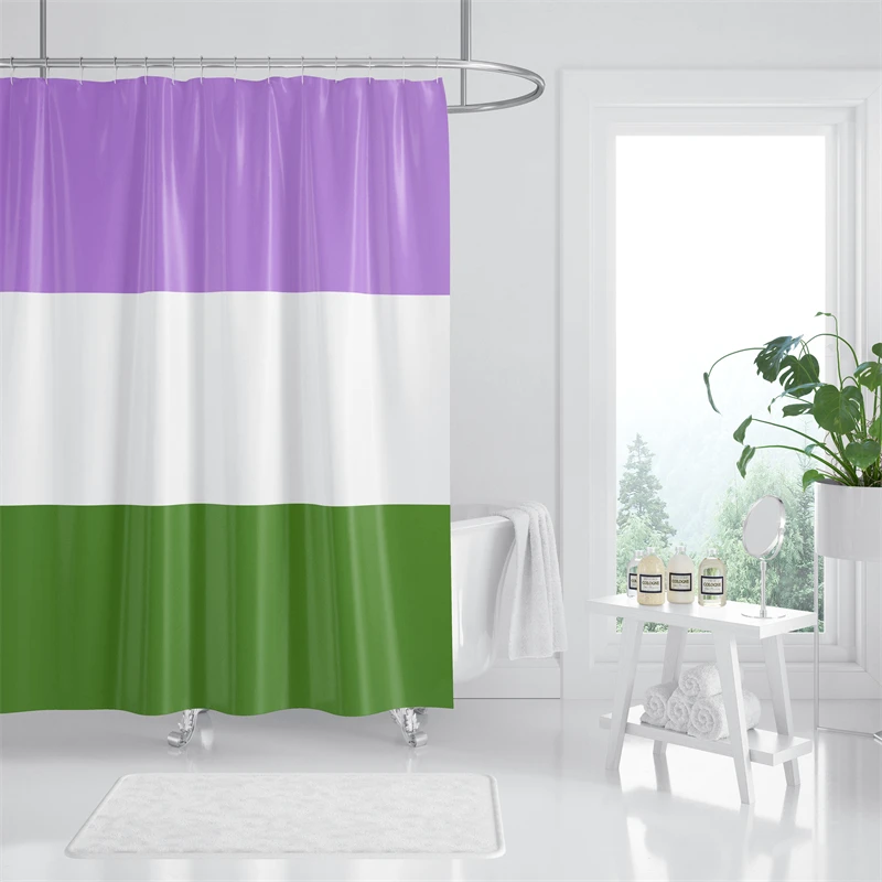 Aertemisi Genderqueer Pride Flag Rainbow LGBT Shower Curtain Set with Grommets and Hooks for Bathroom Decor