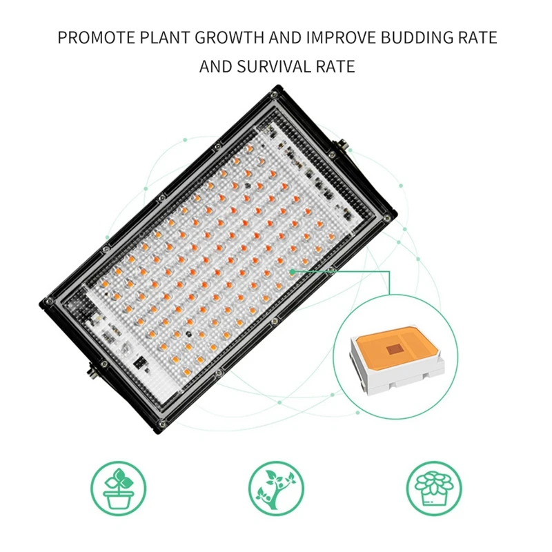 Lighting LED Plant Growth Light Waterproof Full Spectrum Flood Light 100W High Power Planting Greenhouse Light