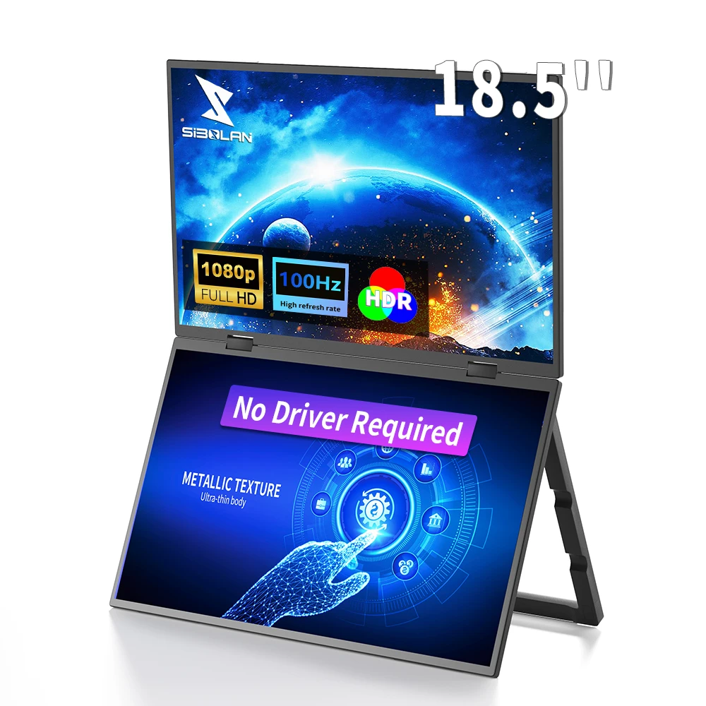 

sibolan 18.5”100HZ Portable Dual TouchScreen Monitor FHD HDR 330°Rotation Folding Triple Screen Laptop Display Extender