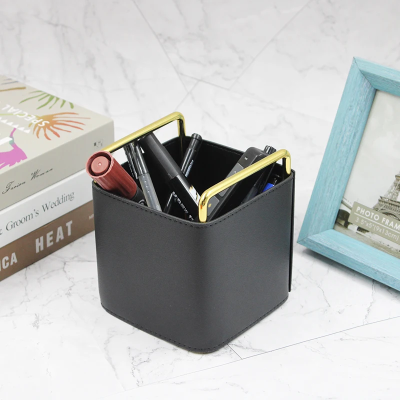 Minimalist Metal Pen Holder, Leather Storage Frame, Nordic Style, Makeup Cylinder