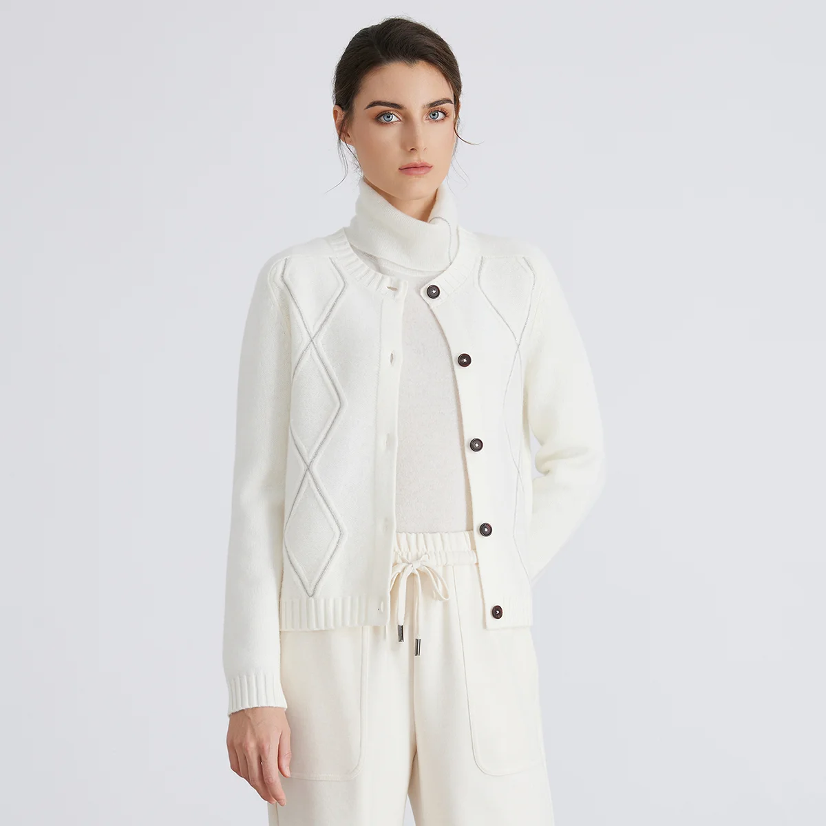 

Pop BC940 100% Merino Wool High-quality Luxury Brand Women's Long-sleeved Thick Cardigan Knitted Sweater