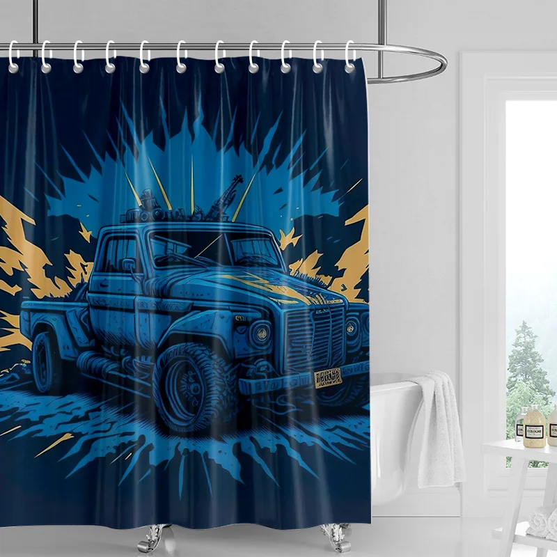 Car Cartoon Shower Curtain Waterproof Bathroom Curtain Bathroom Partition Curtain Universal Home Decor Ins Style