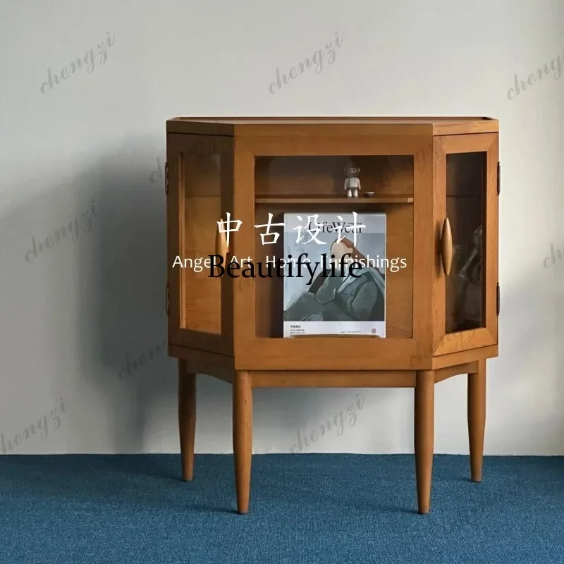 B178  Medieval style designer artistic creativity glass door hexagonal cabinet living room display cabinet
