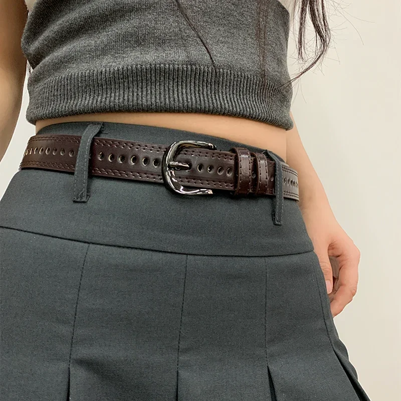 Black Punk Style Needle Buckle Belt Female PU Leather Waistband for Women Vintage Decoration Trendy Belt Jeans Waist Belts Men